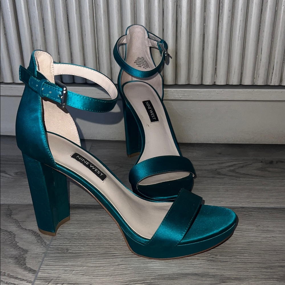 Nine West Turquoise Satin Block Heels